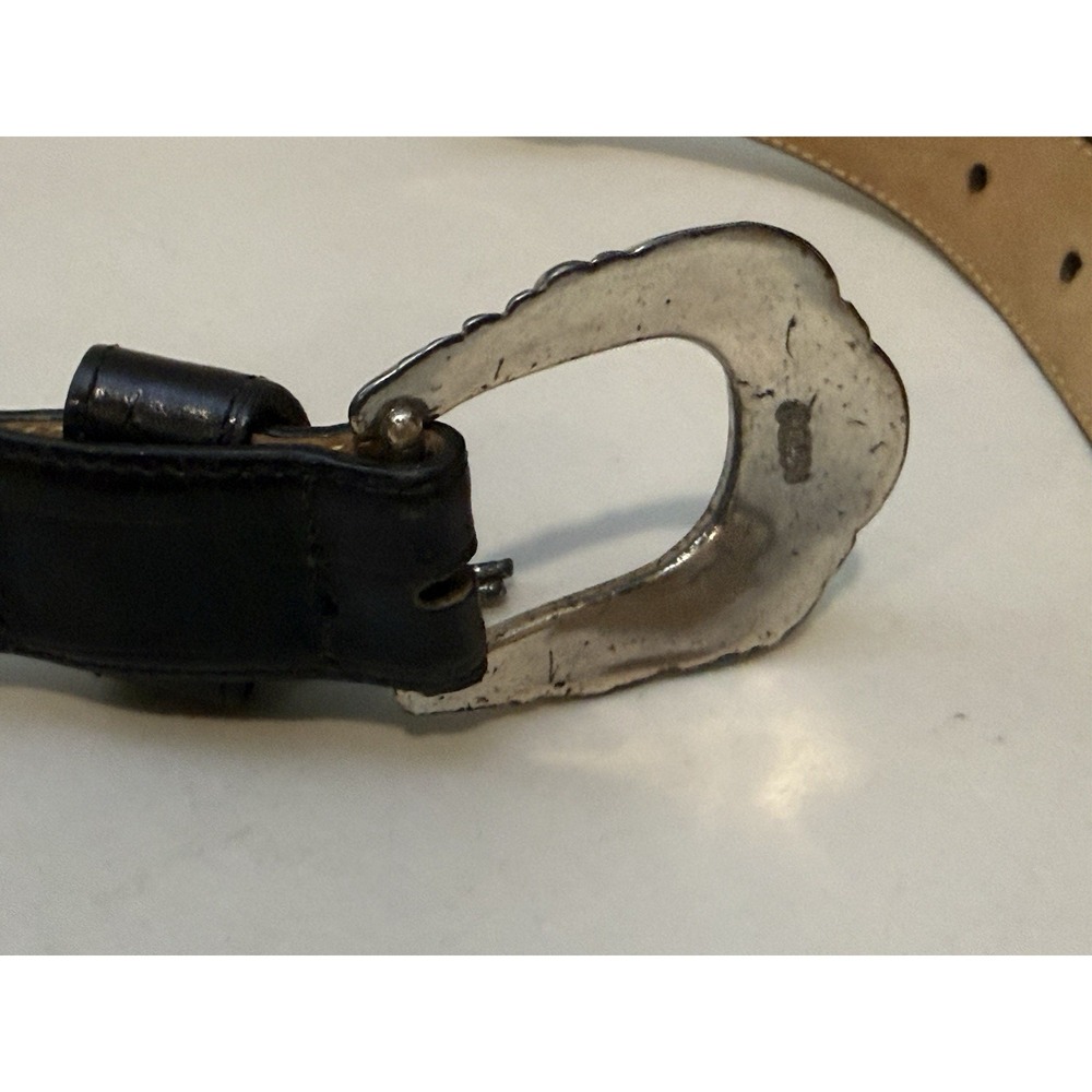 Vintage BRIGHTON Black Leather Belt Silver Heart Charms Sz M 35"L 42903 1996 - Picture 7 of 15